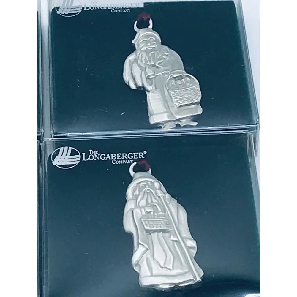 LONGABERGER Pewter Tie-Ons / Ornaments - Santa, Kris Kringle, Christmas 1993‎